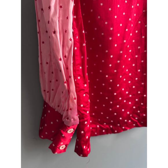 Vintage 50s Pink and Red Heart Satin Button Down Long Sleeve Blouse - Picture 5 of 6